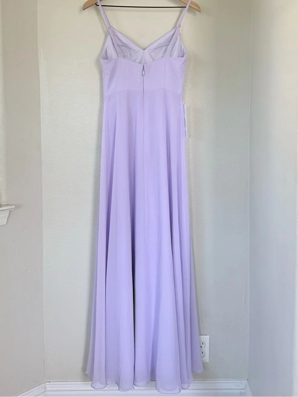 AZAZIE NWT 2 A2 Emerald Chiffon Gown Dress in Lilac • V-Neck High Slit Flowy - Picture 4 of 16